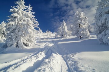 Ideal winter day for skiing in pristine powder
