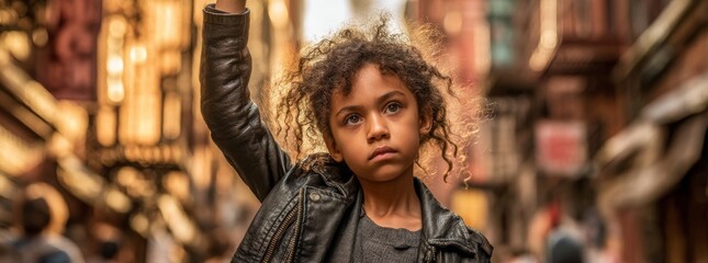 African american girl, black history month, kid with fist raised, black baby, copyspace, blank space for text, inclusivity, diversity and protest’ becomes ‘Black history month concept, african