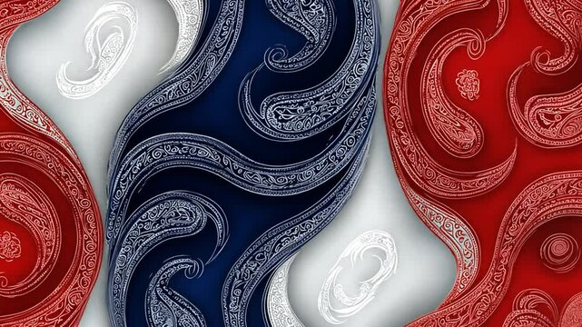 Abstract Paisley Design: Red, White, and Blue Swirls