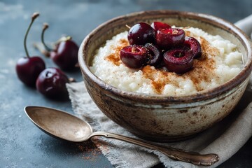 Milchreis mit Kirschen Zimt Dessert S&uuml;&szlig;speise Kirschkompott Milchreis Rezept Kirschdessert Hausgemacht Warmes Dessert Zimt Zucker Fr&uuml;hst&uuml;ck S&uuml;&szlig;er Reis Hygge Nachtisch Klassiker