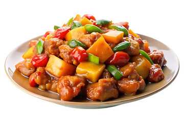 a plate of sweet and sour pork image isolated on transparent