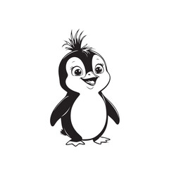Fototapeta premium Cute Cartoon Penguin Illustration in Black and White
