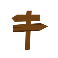 Wooden direction signpost with arrows pointing both ways, isolated, flat style