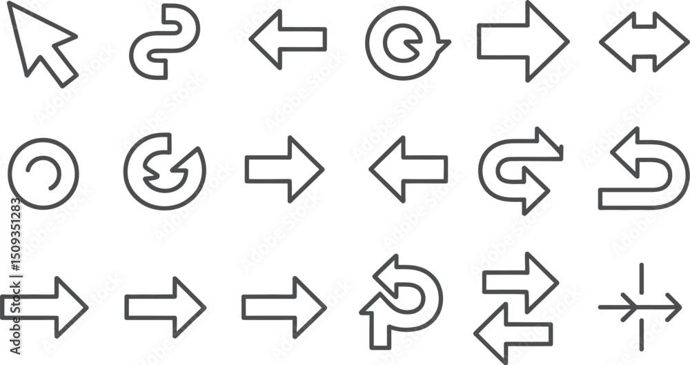 Aufkleber collection of various directional arrows pointing in different directions on a white background
