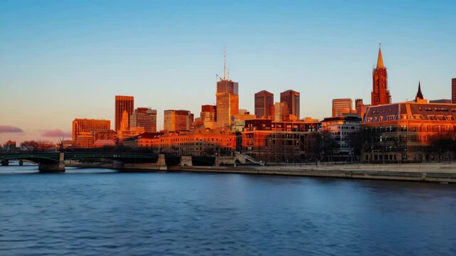 Boston Skyline and Zakim Bridge Reflected in the Charles River at Sunset or Sunrise
