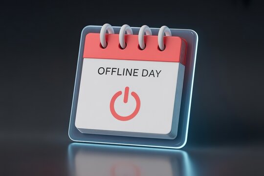 3d calendar icon with offline day notice. Work break and vacation