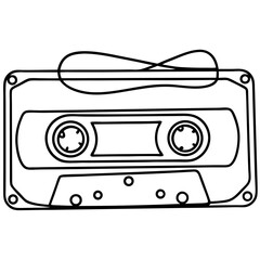 Cassette tape illustration, monochrome design, for nostalgic projects