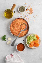 ingredients for Lentil Soup, Hearty soup made with lentils, carrots, leek , and tomatoes.