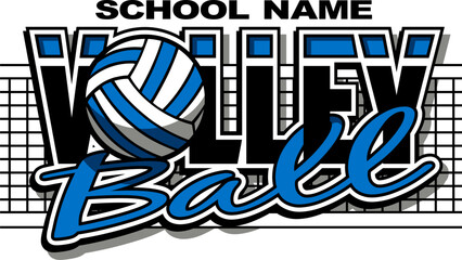 volleyball team design with ball and net for school, college or league sports