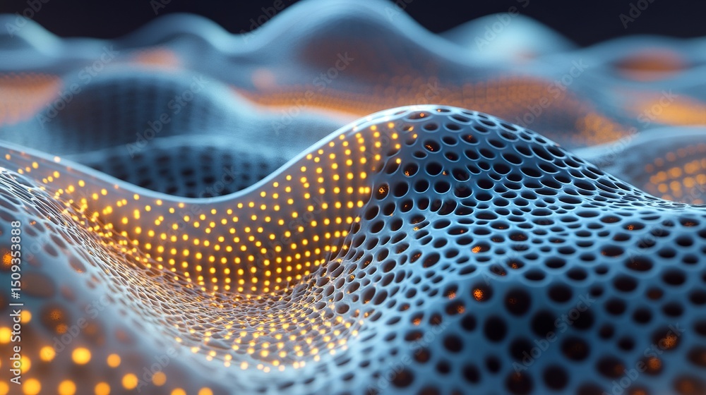 Poster abstract blue and orange 3d wave pattern digital art background texture modern design futuristic tec