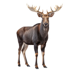 Sivatherium giraffid with moose like antlers is standing majestically on a transparent background, showcasing its impressive size and unique features