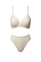 Two-piece swimsuit with white lace pattern that looks beautiful on an isolated transparent background.