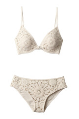 Two-piece swimsuit with white lace pattern that looks beautiful on an isolated transparent background.