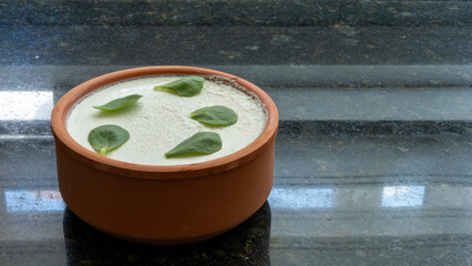 purslane with yogurt bowl at kitchen