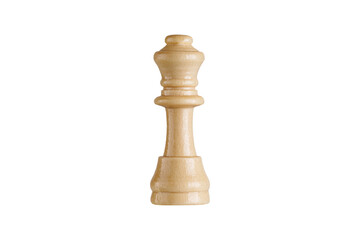 Macro shot of a wooden brown queen chess piece on white background. Perfect for chess strategy and education themes.