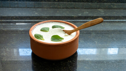 purslane with yogurt bowl at kitchen