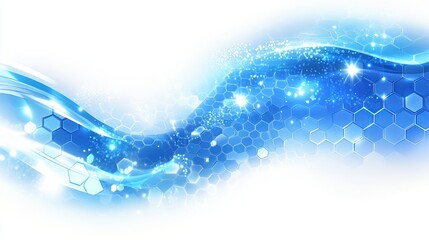 Abstract Blue Hexagon Wave Background Digital Design Modern Technology Futuristic Shiny Sparkling Elegant Geometric Pattern Graphic Illustration Bright Light Blue White Clean      