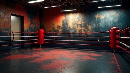 Eerie and desolate boxing ring with a textured wall, perfect for sports themes