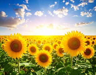 Obraz premium Sunflower Field Under Blue Sky