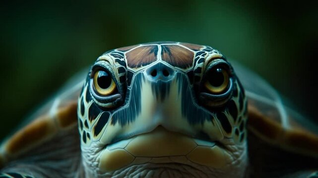 Captivating close-up of a sea turtle face, showcasing its intricate patterns and textures