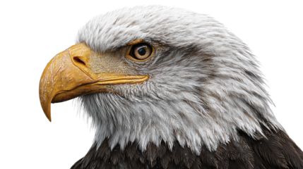 Magnificent profile portrait capturing the intensity of a bald eagle's gaze against the dark background.