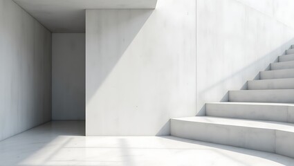 Fototapeta premium Minimalist concrete staircase with geometric shadows and a pristine white palette