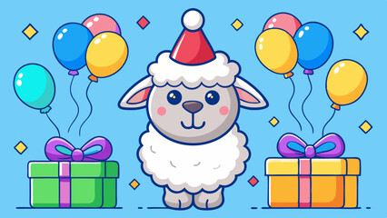 Naklejka premium Adorable AI-Generated Sheep Birthday Celebration Festive Illustration