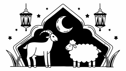 Eid al-Adha AI-Generated Festive Illustration of Goat and Sheep