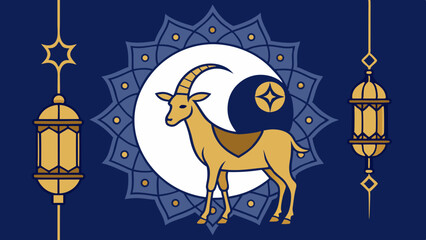 AI-Generated Eid al-Adha Design Majestic Goat and Crescent Moon Illustration