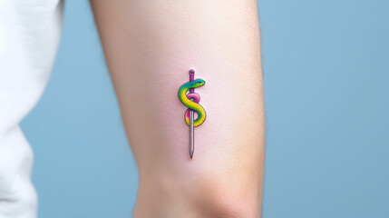 Pixel Art Caduceus Tattoo on Arm