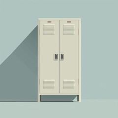 Closed locker standing against a light blue wall with minimal shadow, showcasing a simple and modern design commonly found in schools or gyms