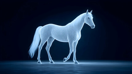 Glowing Blue Horse in Dark Abstract Setting