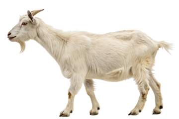 White Goat with Horns Isolated Image