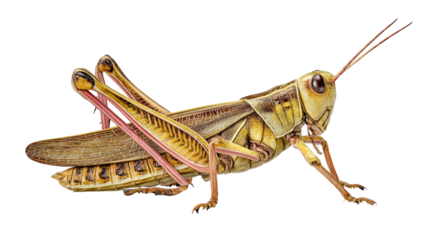 A side profile showcases the exquisite details of a grasshopper against a solid black background.