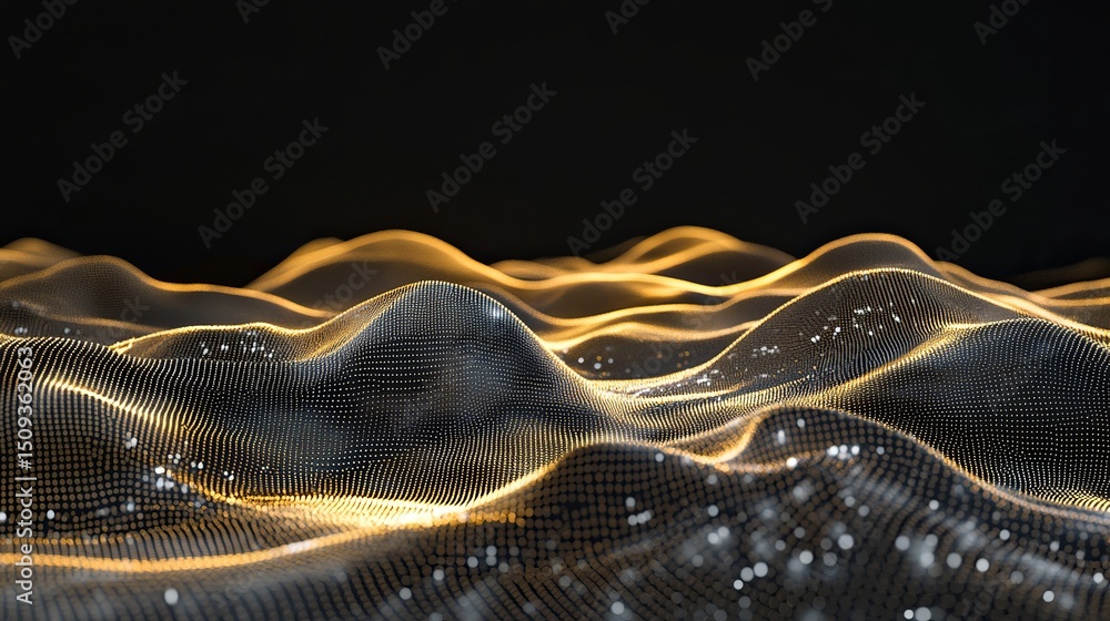Poster abstract golden waves digital art background elegant luxury dark texture modern design particle flow