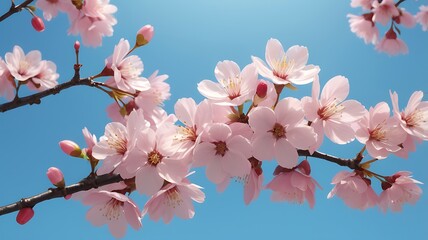 Delicate cherry blossom branches against the backdrop of a clear sky