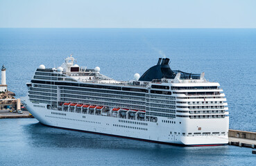 Modern Cruise Ship Docked at Port by the Sea