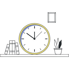 Clock Bookshelf Vector Illustration Home Decor Time Management
