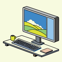Fototapeta premium Workspace Illustration Isometric Computer Vector Graphic