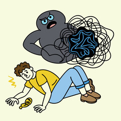 Naklejka premium Cartoon Character Overwhelmed by Stress Anxiety Mood Vector Illustration