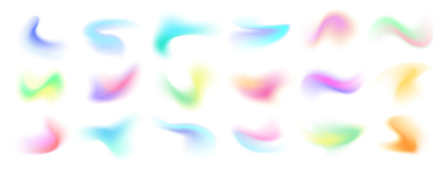 Colorful blurry gradient shapes, abstract light fluid mesh, soft colors in various forms. Vector design elements.