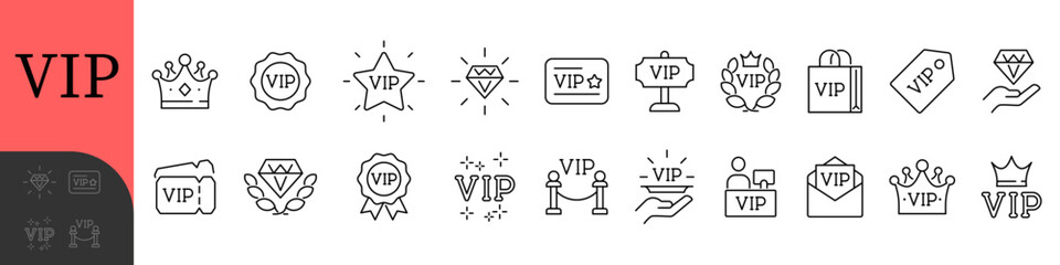 VIP Editable Icons set. Vector illustration in modern thin line style of l exclusivity related icons: service, membership, quality, and more. Pictograms and infographics