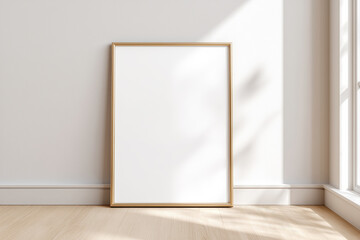 Modern mock-up poster frame standing by the wall