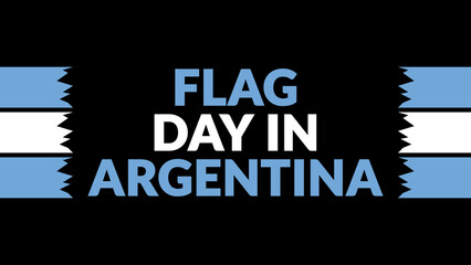 Obraz premium Flag Day in Argentina text with side lines on a black background. Which is observed every year in June to celebrate Flag Day in Argentina.