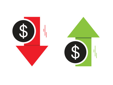 Dollar increase and decrease icon set