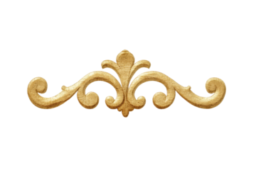 Ornate gold flourish decorative embellishment with baroque design, cut out