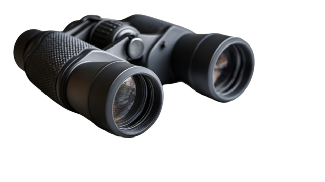 Binoculars featuring a transparent background, ready for adventure, provide a clear view for exploration and discovery, enhancing observation and perspective in the great outdoors