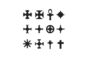 Variety of  crosses silhouette on white background.