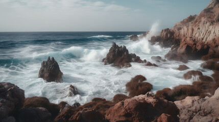 Rocky coast with crashing waves