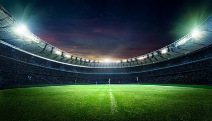 Fototapeta premium a rugby stadium at night with lights on